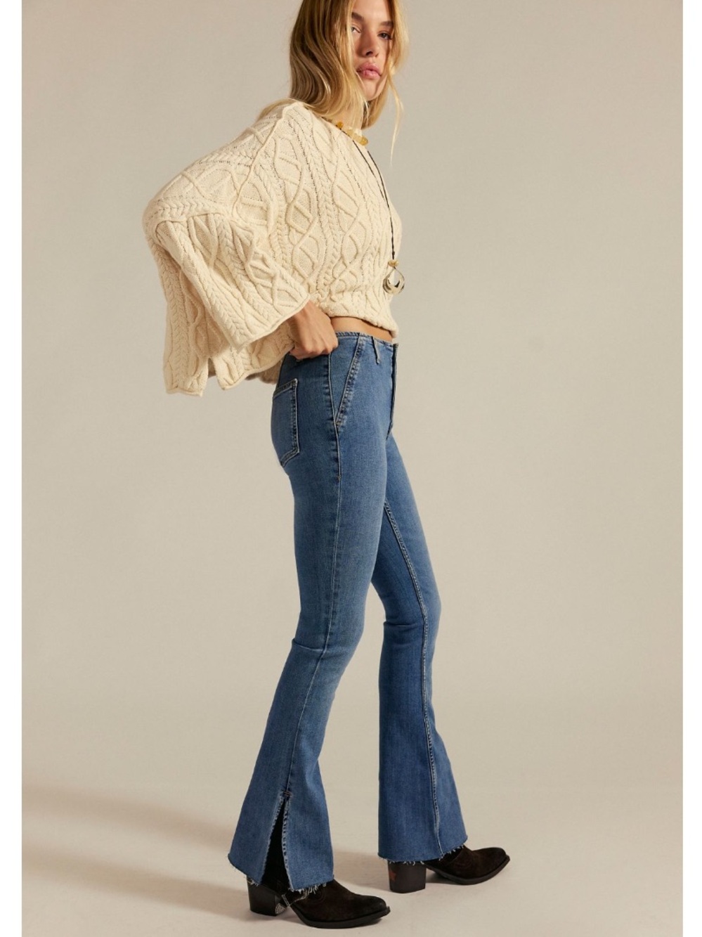 Free People We The Free Level Up Split Slim Flare Jeans NWT 27 S - Picture 2 of 11